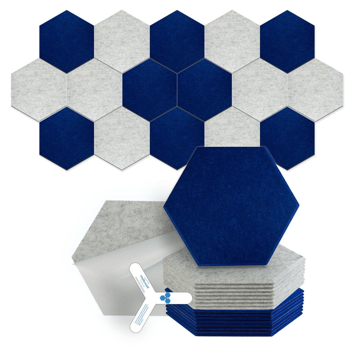 Hexagon Acoustic Panels, High Density, Sound Proofing, Decorative Noise Reduction Felt Wall Tiles for Ceilings, Home Office & Gaming Room, 14x12x0.4 Inch