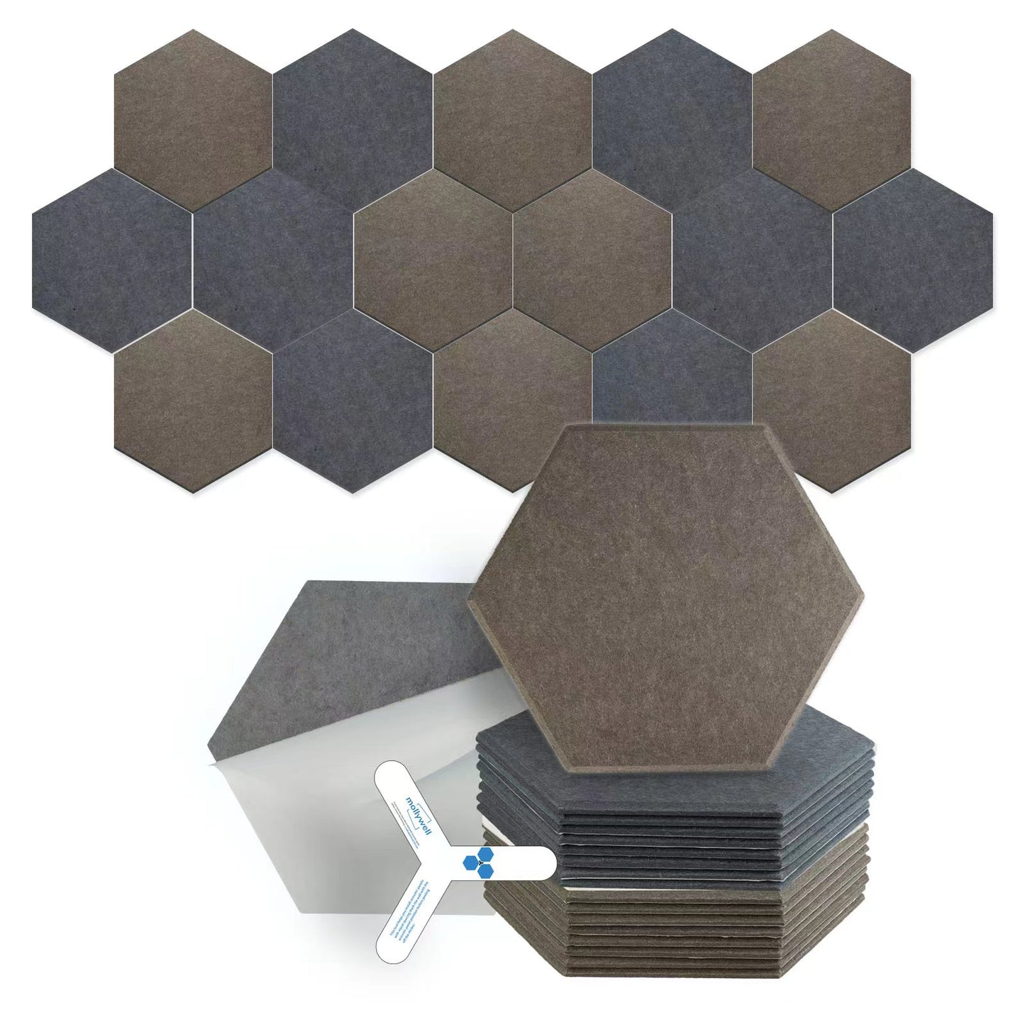 Hexagon Acoustic Panels, High Density, Sound Proofing, Decorative Noise Reduction Felt Wall Tiles for Ceilings, Home Office & Gaming Room, 14x12x0.4 Inch